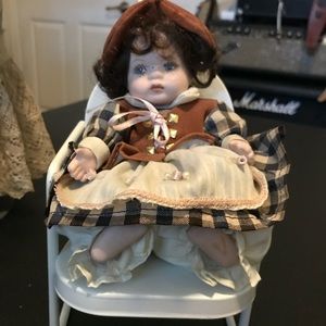Vintage Porcelain Baby Doll with Chair
